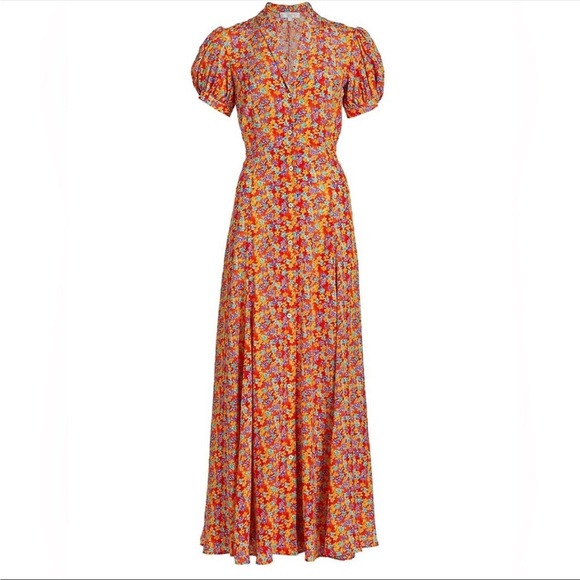 NWT Caroline Constas Bel Silk Ditsy Floral Button Up Boho Maxi Dress - Picture 3 of 10